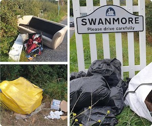 Fly-tipping dumped on the side of a road